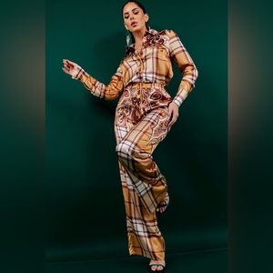 Coffee Plaid Pant Set - never worn